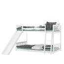 Twin over Twin Bunk Wooden Low Bed with Slide Ladder for Kids