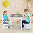 4 Pieces Kids Wooden Activity Table and Chairs Set with Storage Bench and Study Desk