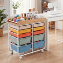 10-Drawer Rolling Cart with Wooden Tabletop and Lockable Wheels for Office