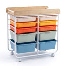 10-Drawer Rolling Cart with Wooden Tabletop and Lockable Wheels for Office