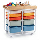 10-Drawer Rolling Cart with Wooden Tabletop and Lockable Wheels for Office