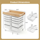 10-Drawer Rolling Cart with Wooden Tabletop and Lockable Wheels for Office