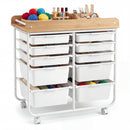 10-Drawer Rolling Cart with Wooden Tabletop and Lockable Wheels for Office