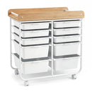 10-Drawer Rolling Cart with Wooden Tabletop and Lockable Wheels for Office