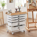 10-Drawer Rolling Cart with Wooden Tabletop and Lockable Wheels for Office