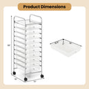 10-Drawer Rolling Storage Cart with Metal Frame and Lockable Universal Wheels