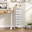 10-Drawer Rolling Storage Cart Mobile Utility Organizer with Wooden Tabletop and Lockable Wheels