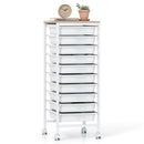 10-Drawer Rolling Storage Cart Mobile Utility Organizer with Wooden Tabletop and Lockable Wheels