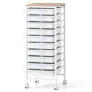 10-Drawer Rolling Storage Cart Mobile Utility Organizer with Wooden Tabletop and Lockable Wheels