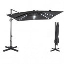 10 FT Cantilever Patio Umbrella with Solar LED Lights for Pool and Garden