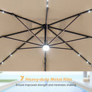 10 FT Cantilever Patio Umbrella with Solar LED Lights for Pool and Garden