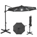10 FT Cantilever Patio Umbrella with Solar LED Lights 360° Rotation