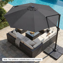 10 FT Cantilever Patio Umbrella with Solar LED Lights 360° Rotation