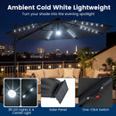 10 FT Cantilever Patio Umbrella with Solar LED Lights 360° Rotation