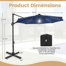 10 FT Cantilever Patio Umbrella with Solar LED Lights 360° Rotation