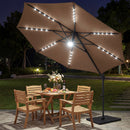 10 FT Cantilever Patio Umbrella with Solar LED Lights 360° Rotation