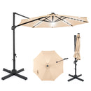 10 FT Cantilever Patio Umbrella with Solar LED Lights 360° Rotation