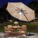 10 FT Cantilever Patio Umbrella with Solar LED Lights 360° Rotation