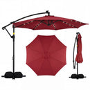 10 FT Solar LED Offset Cantilever Patio Umbrella Hanging Outdoor Market Umbrella
