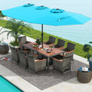 10 Pieces Patio Wicker Dining Set with 15 Feet Double-Sided Patio Umbrella