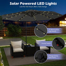 10 Feet Solar Offset Hanging Umbrella with Base and 32 LED Lights-Gray
