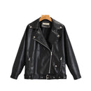 Turn-down Collar Loose Leather Jacket Womens Top