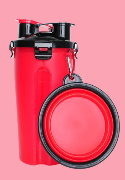 2-in-1 Pet Water Bottle Dispenser with Silicone Bowl