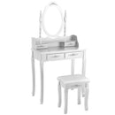 Vanity Table Set with Oval Mirror and 4 Drawers