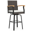 Set of 2 Outdoor 360¬∞ Swivel Bar Stool with Cushion and Acacia Wood Armrests