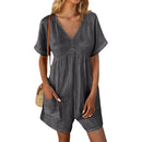 Solid Color V-neck Bat Sleeve Jumpsuit with Pockets