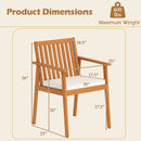 2 Pieces Patio Dining Chairs Outdoor Acacia Wood Chairs with Removable Padded Cushion