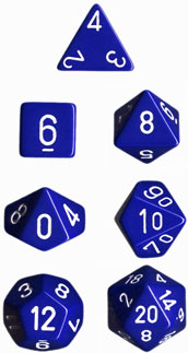 Opaque Polyhedral Blue/white 7-Die Set