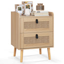 Modern End Table Bedside Table with 2 Rattan Decorated Drawers