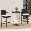 3 Piece Outdoor Bar Set with 2 Seat Cushions for Porch Yard-White