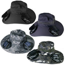 Outdoor Wide Brim Sun Hat With 2 Rechargeable Fans Solar Powered 3 Wind Speeds UPF50+ Breathable Waterproof Nylon Mesh Outdoor Hat For Hiking Camping