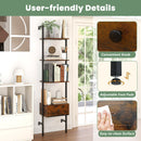 5-Tier Ladder Bookcase with Drawer and Metal Frame for Study Home Office-Rustic Brown