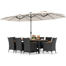 11 Pieces Patio Dining Set with LED Patio Umbrella with Base and Seat Cushions (Navy)