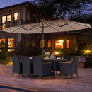 11 Pieces Patio Dining Set with LED Patio Umbrella with Base and Seat Cushions (Navy)
