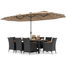 11 Pieces Patio Dining Set with LED Patio Umbrella with Base and Seat Cushions (Navy)
