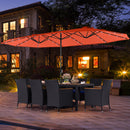 11 Pieces Patio Dining Set with LED Patio Umbrella with Base and Seat Cushions (Navy)