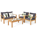 Outdoor 4 Pieces Acacia Wood Chat Set with Water Resistant Cushions