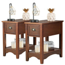 2 Pieces Retro Narrow Tiered End Table with Drawer and Storing Shelf