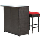 3PCS Patio Rattan Wicker Bar Table Stools Dining Set-Turquoise