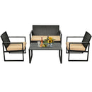 4 Pieces Patio Rattan Furniture Set with Seat Cushions and Coffee Table