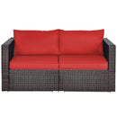 2 Pieces Patio Rattan Sectional Conversation Sofa Set-Beige