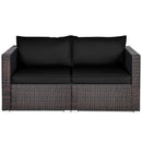 2 Pieces Patio Rattan Sectional Conversation Sofa Set-Beige