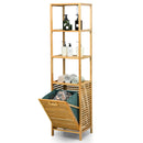 Bamboo Tower Hamper Organizer with 3-Tier Storage Shelves-Natural