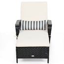 Patio Wicker Chaise Lounge Chair with Pillow and Adjustable Backrest with Cushion-Black