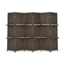 6 Panel Folding Weave Fiber Room Divider with 2 Display Shelves