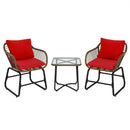 3 Pieces Patio Rattan Bistro Set Cushioned Chair Glass Table Deck